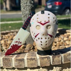 Halloween Blinged/Stoned Jason Voorhees Hockey Mask and Knife